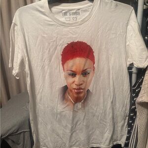 Graphic Image White Tee with Red Hair Design Size Large Rapper Eve